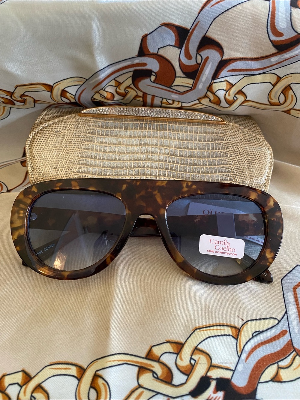 Camila Chelho Tortoise Frames Blue Graduated Lenses Sunglasses NWT